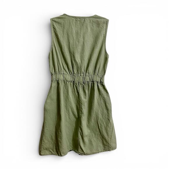 Francesca Bettini Dress Large Linen Blend Cotton Lined Green Italy Made Pockets - Picture 2 of 8